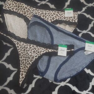 NWT Jenni‎ Leopard and Navy Striped Panty Trio size Large